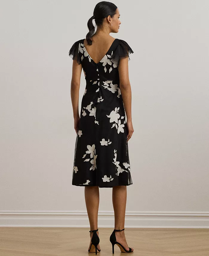 Alfani Lauren Ralph Lauren Women's Floral-Appliqué Tulle Cocktail Dress Women's Fashion Shoes & Accessories