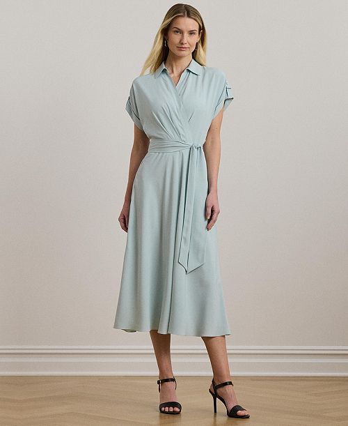 alfani Lauren Ralph Lauren Women's Floral Belted Crepe Dress Women's Fashion Shoes & Accessories