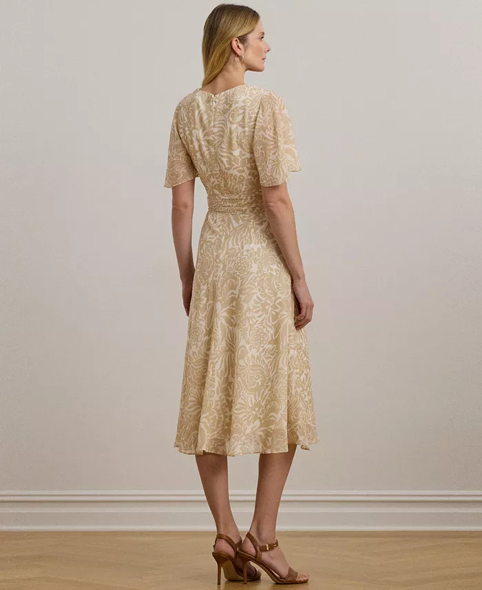 Alfani Lauren Ralph Lauren Women's Floral Belted Crinkle Georgette Dress Women's Fashion Shoes & Accessories