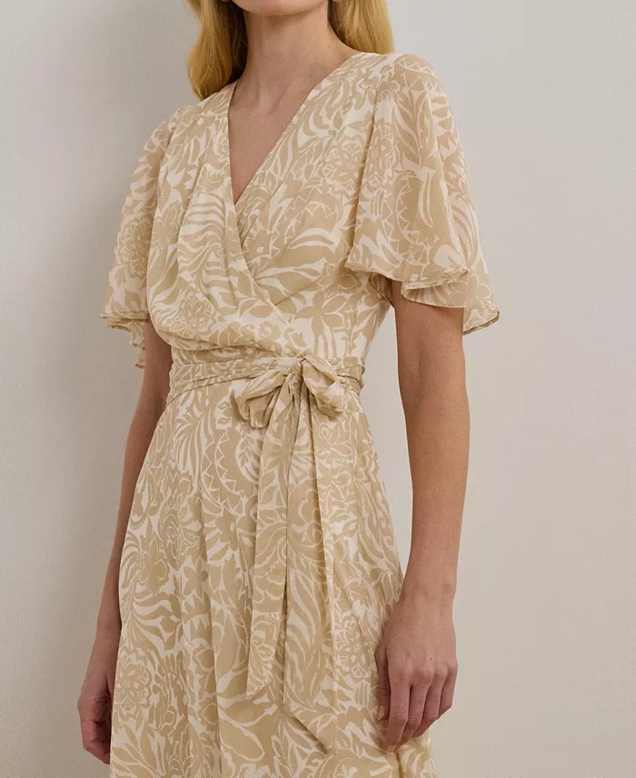 Alfani Lauren Ralph Lauren Women's Floral Belted Crinkle Georgette Dress Women's Fashion Shoes & Accessories