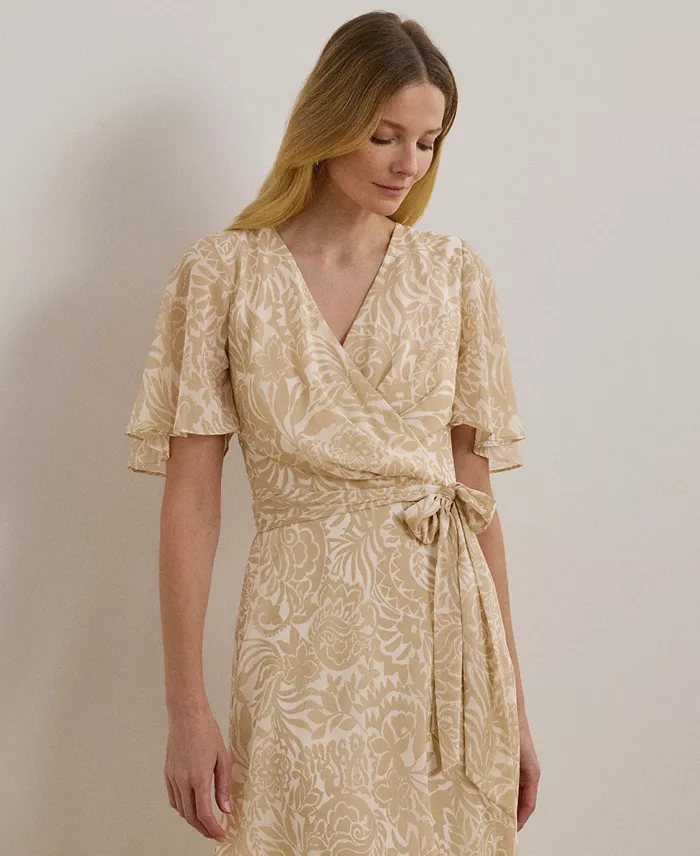 Alfani Lauren Ralph Lauren Women's Floral Belted Crinkle Georgette Dress Women's Fashion Shoes & Accessories