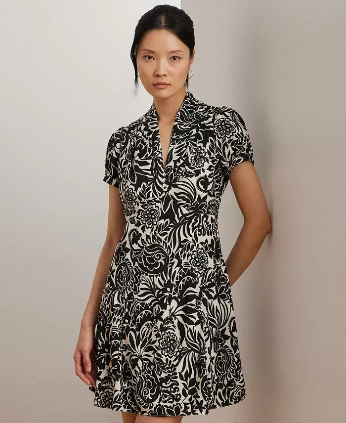 Alfani Lauren Ralph Lauren Women's Floral Crepe Short-Sleeve Dress Women's Fashion Shoes & Accessories