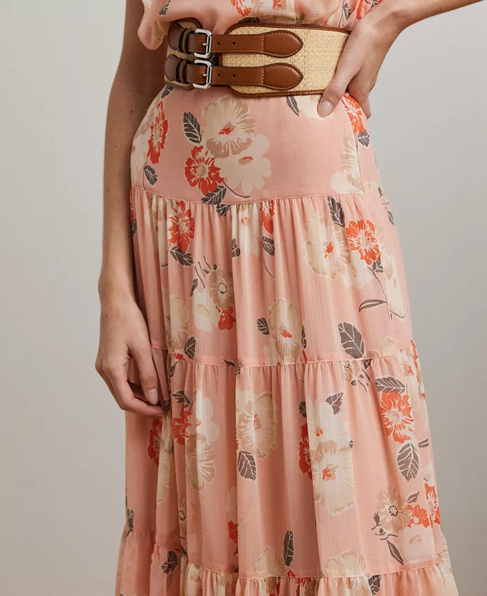 Alfani Lauren Ralph Lauren Women's Floral Crinkle Georgette Tiered Skirt Regular & Petite Women's Fashion Shoes & Accessories