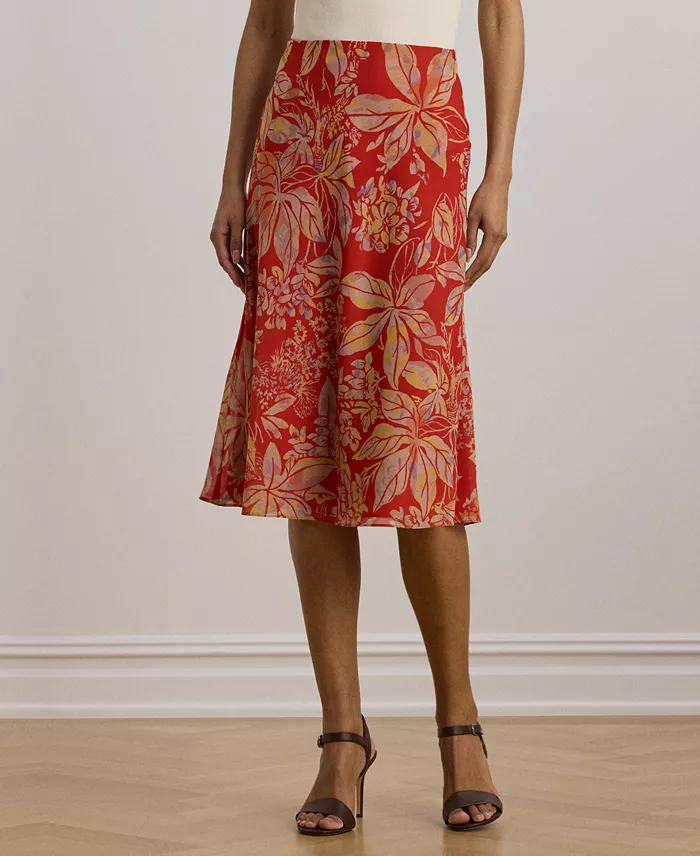 Alfani Lauren Ralph Lauren Women's Floral Crinkle Georgette Midi Skirt Women's Fashion Shoes & Accessories
