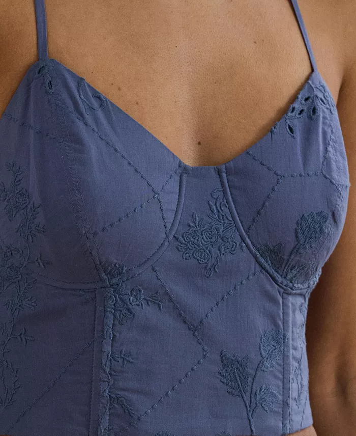 Alfani Lauren Ralph Lauren Women's Floral-Embroidered Voile Cropped Bustier Women's Fashion Shoes & Accessories
