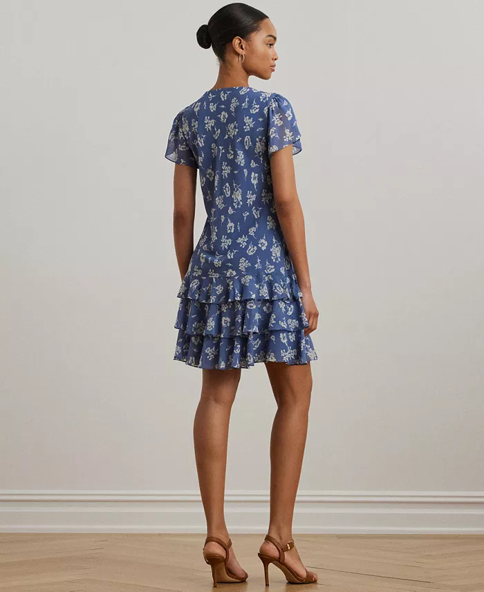 Alfani Lauren Ralph Lauren Women's Floral Georgette Drop-Waist Dress Women's Fashion Shoes & Accessories