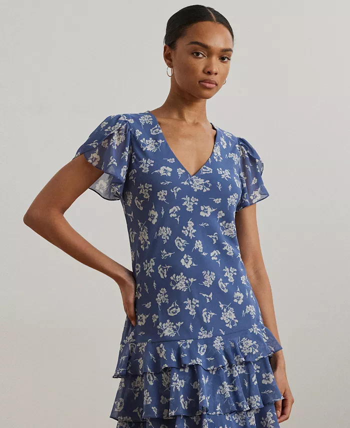 Alfani Lauren Ralph Lauren Women's Floral Georgette Drop-Waist Dress Women's Fashion Shoes & Accessories