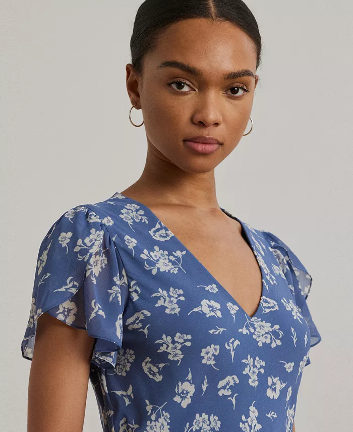 Alfani Lauren Ralph Lauren Women's Floral Georgette Drop-Waist Dress Women's Fashion Shoes & Accessories
