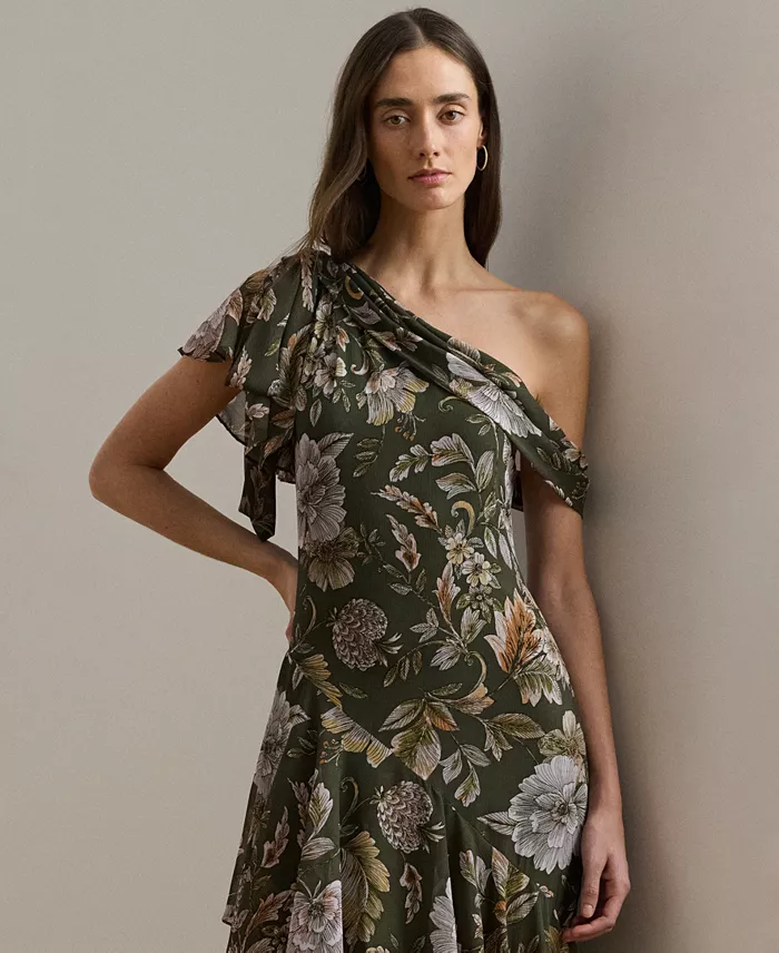 Alfani Lauren Ralph Lauren Women's Floral Georgette One-Shoulder Gown Women's Fashion Shoes & Accessories