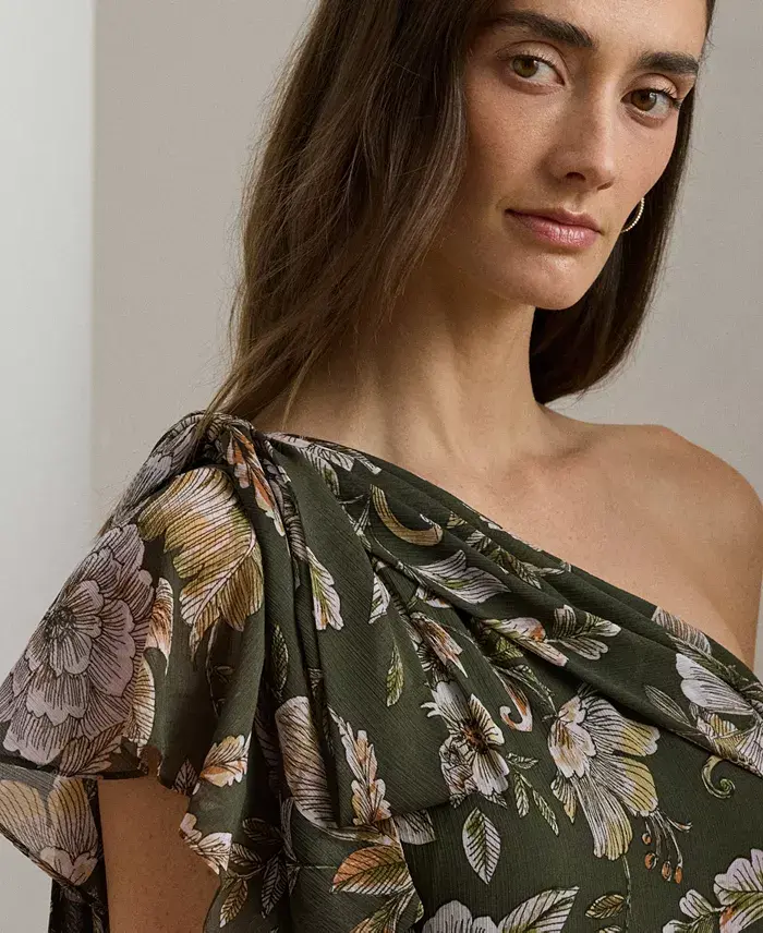 Alfani Lauren Ralph Lauren Women's Floral Georgette One-Shoulder Gown Women's Fashion Shoes & Accessories