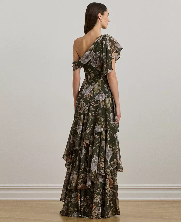 Alfani Lauren Ralph Lauren Women's Floral Georgette One-Shoulder Gown Women's Fashion Shoes & Accessories