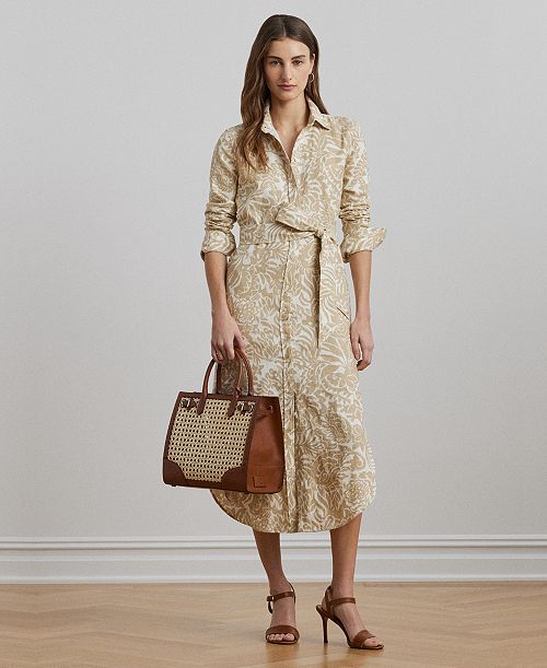 alfani Lauren Ralph Lauren Women's Floral Linen Shirtdress Regular & Petite Women's Fashion Shoes & Accessories