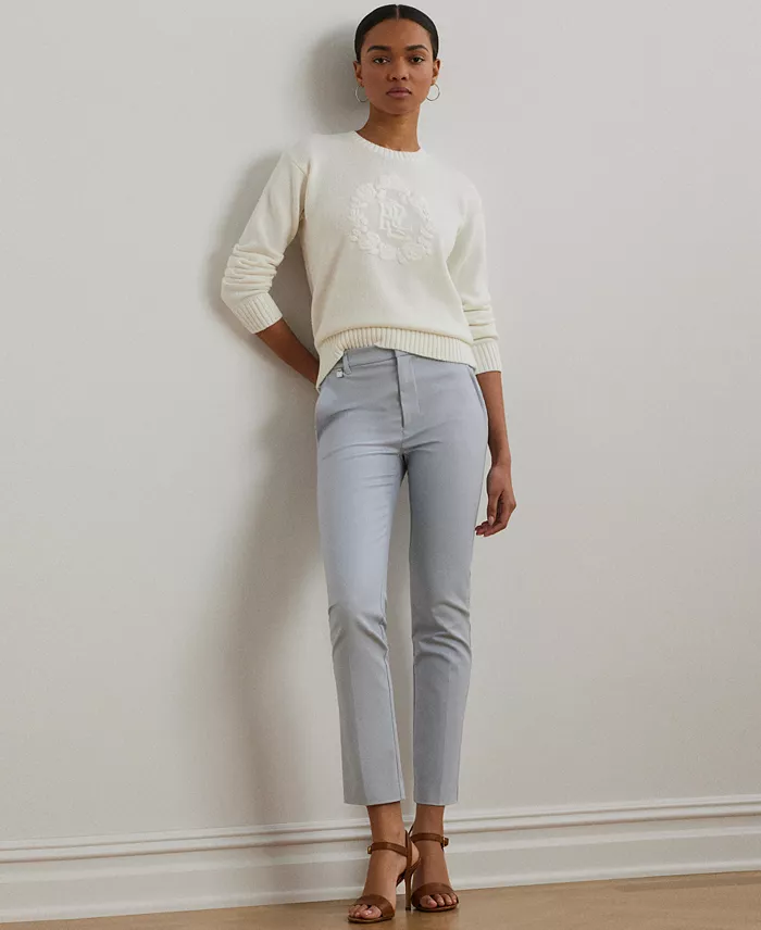 Alfani Lauren Ralph Lauren Women's Floral-Logo Combed Cotton Sweater Women's Fashion Shoes & Accessories