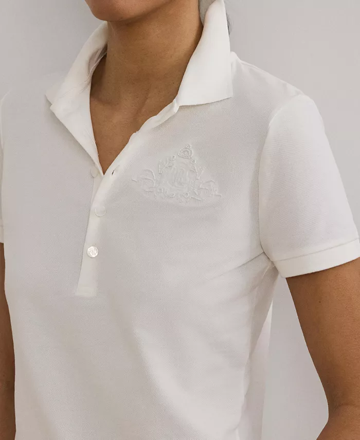 Alfani Lauren Ralph Lauren Women's Floral-Logo Cotton Piqué Polo Shirt Women's Fashion Shoes & Accessories