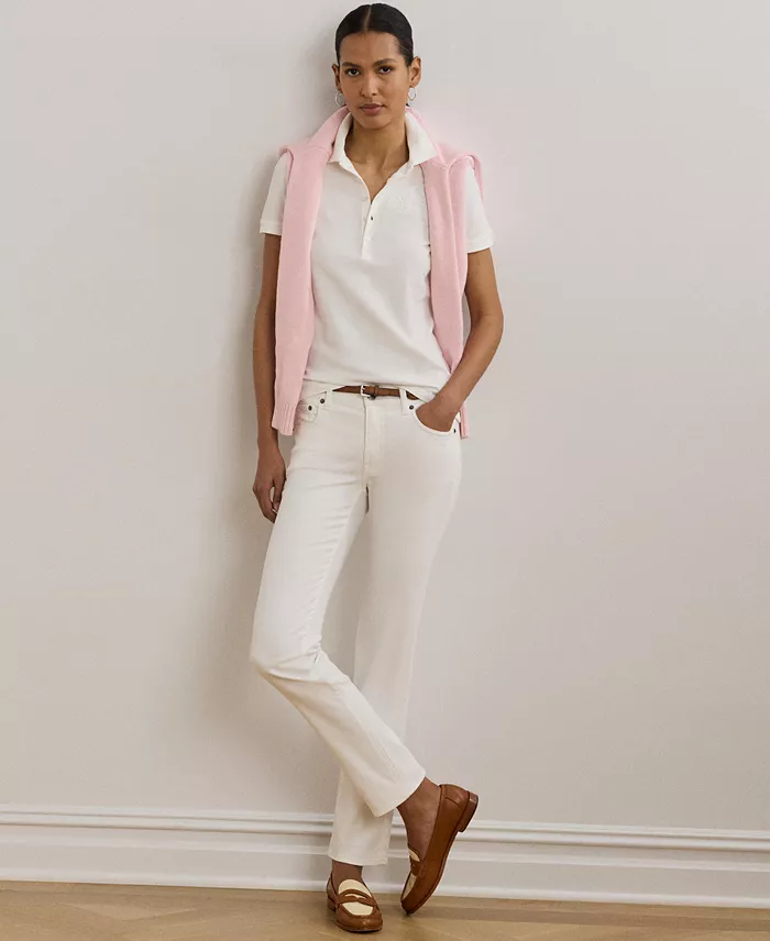 Alfani Lauren Ralph Lauren Women's Floral-Logo Cotton Piqué Polo Shirt Women's Fashion Shoes & Accessories