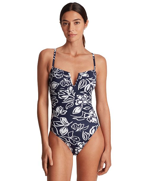 alfani Lauren Ralph Lauren Women's Floral-Print U-Wire One-Piece Swimsuit Women's Fashion Shoes & Accessories