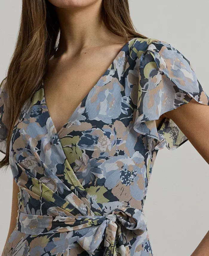 Alfani Lauren Ralph Lauren Women's Floral Ruffle-Trim Georgette Gown Women's Fashion Shoes & Accessories