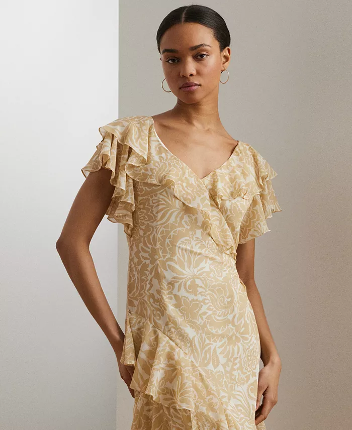 Alfani Lauren Ralph Lauren Women's Floral Ruffle-Trim Georgette Gown Women's Fashion Shoes & Accessories