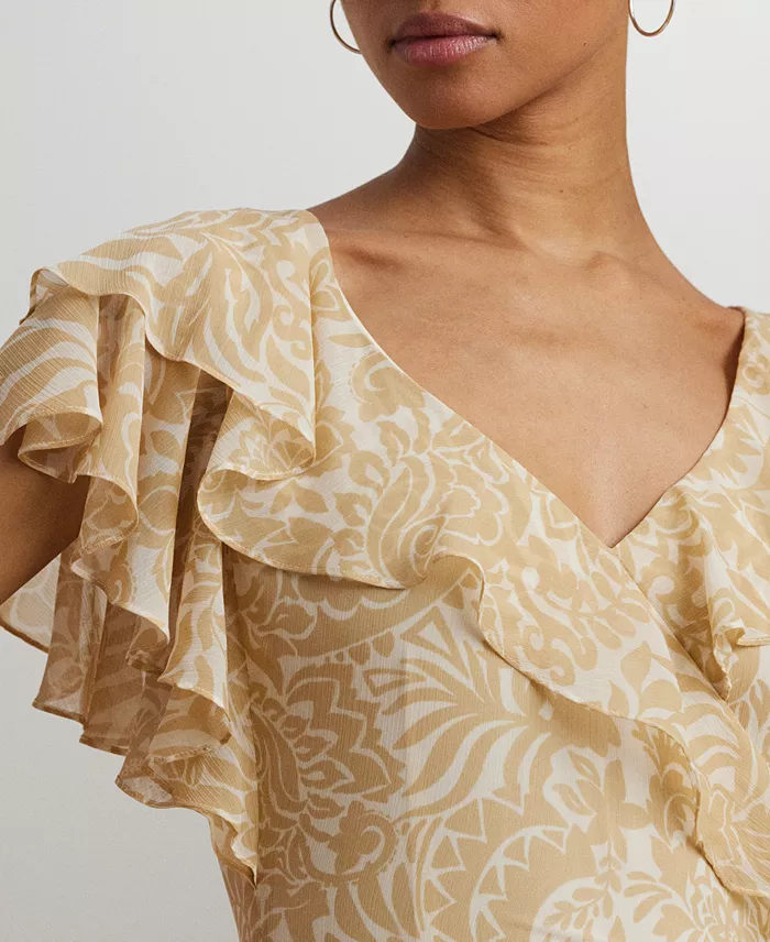Alfani Lauren Ralph Lauren Women's Floral Ruffle-Trim Georgette Gown Women's Fashion Shoes & Accessories