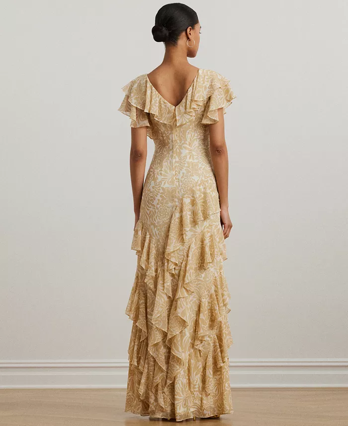 Alfani Lauren Ralph Lauren Women's Floral Ruffle-Trim Georgette Gown Women's Fashion Shoes & Accessories