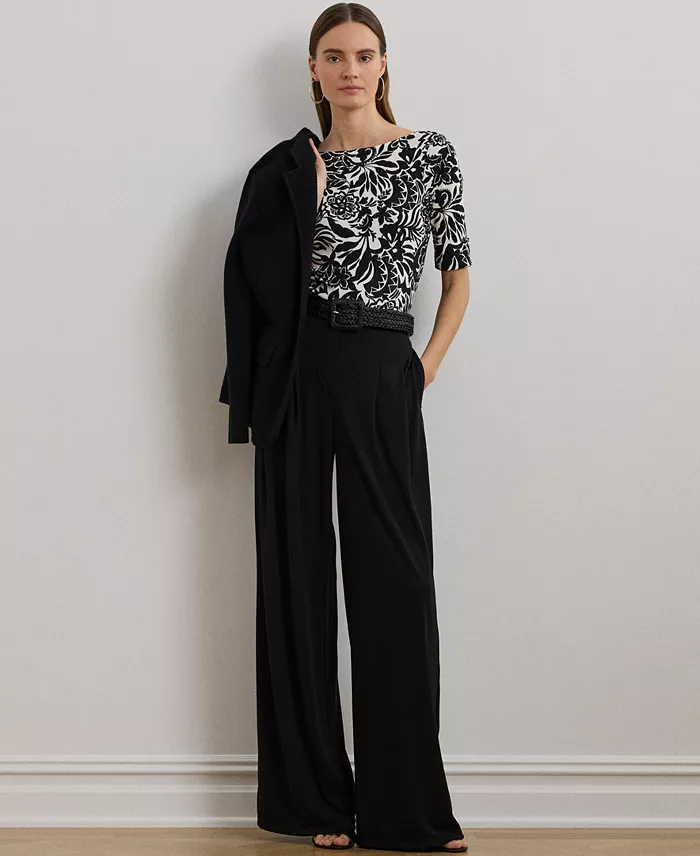 Alfani Lauren Ralph Lauren Women's Floral Stretch Cotton Boatneck Tee Women's Fashion Shoes & Accessories