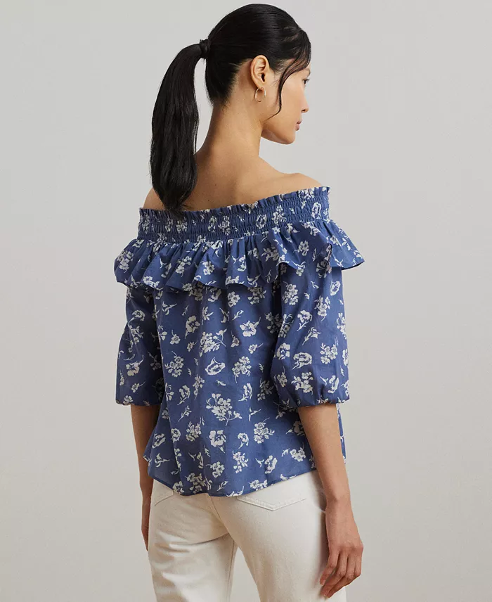 Alfani Lauren Ralph Lauren Women's Floral Voile Off-the-Shoulder Blouse Women's Fashion Shoes & Accessories