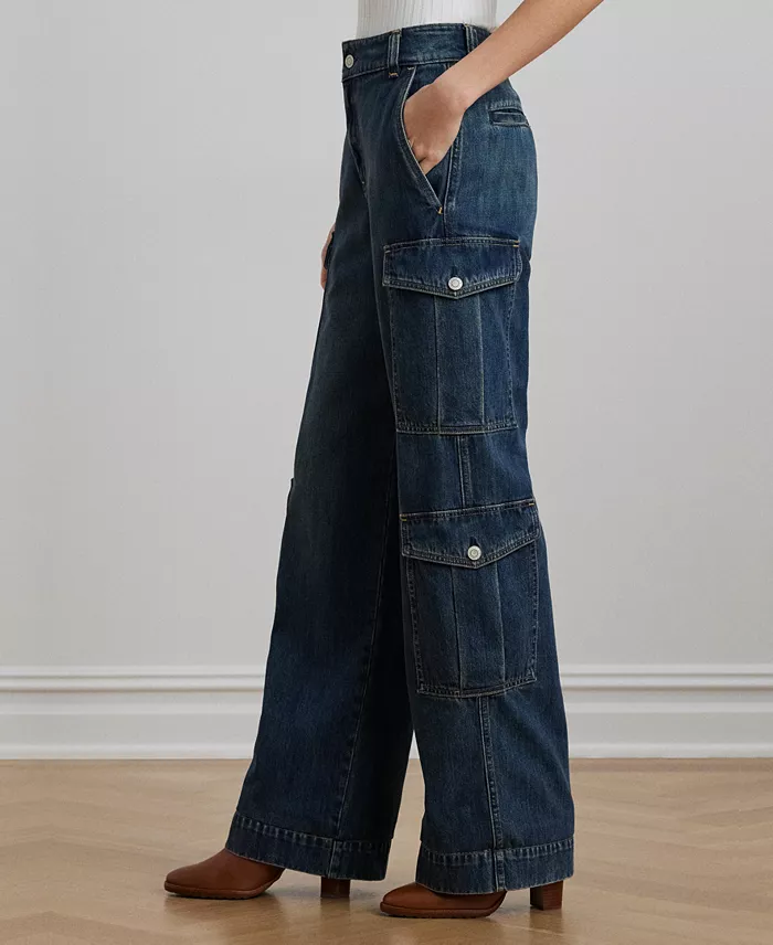 Alfani Lauren Ralph Lauren Women's High-Rise Wide-Leg Cargo Jeans Women's Fashion Shoes & Accessories