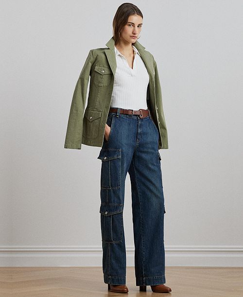 alfani Lauren Ralph Lauren Women's High-Rise Wide-Leg Cargo Jeans Women's Fashion Shoes & Accessories