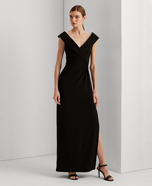 alfani Lauren Ralph Lauren Women's Jersey Off-the-Shoulder Side-Slit Column Gown Women's Fashion Shoes & Accessories