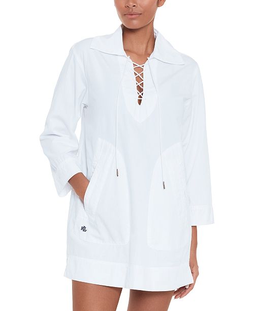 alfani Lauren Ralph Lauren Women's Lace-Up Tunic Cover-Up Women's Fashion Shoes & Accessories