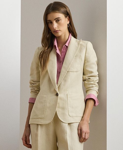 alfani Lauren Ralph Lauren Women's Linen-Blend Twill Blazer Women's Fashion Shoes & Accessories