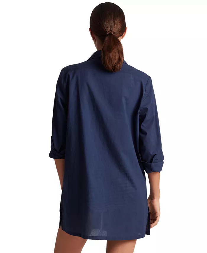 Alfani Lauren Ralph Lauren Women's Logo Embroidered Shirt Swim Cover-Up Women's Fashion Shoes & Accessories