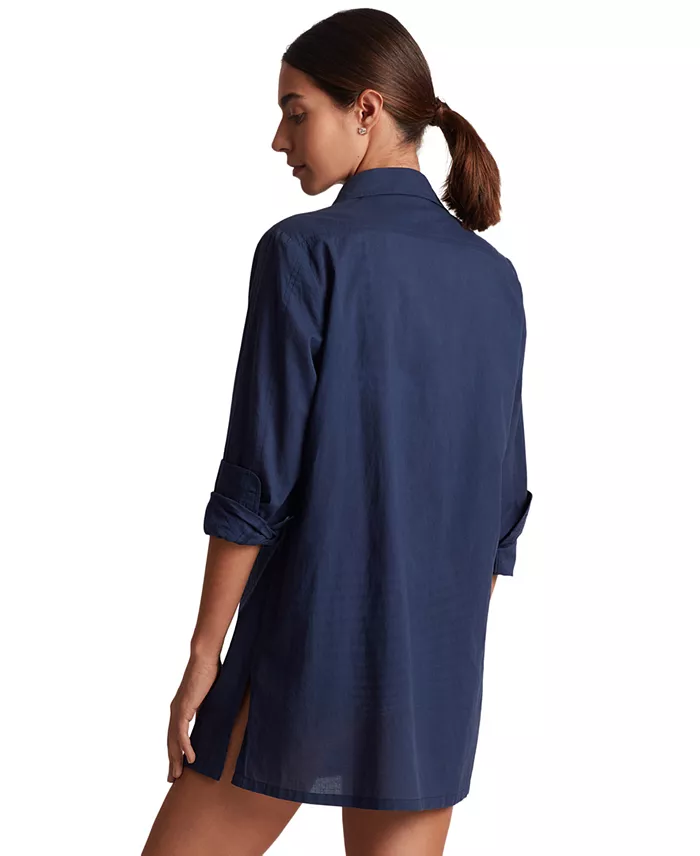 Alfani Lauren Ralph Lauren Women's Logo Embroidered Shirt Swim Cover-Up Women's Fashion Shoes & Accessories