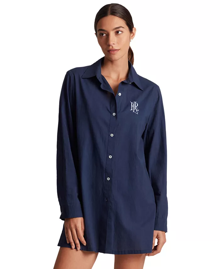 Alfani Lauren Ralph Lauren Women's Logo Embroidered Shirt Swim Cover-Up Women's Fashion Shoes & Accessories
