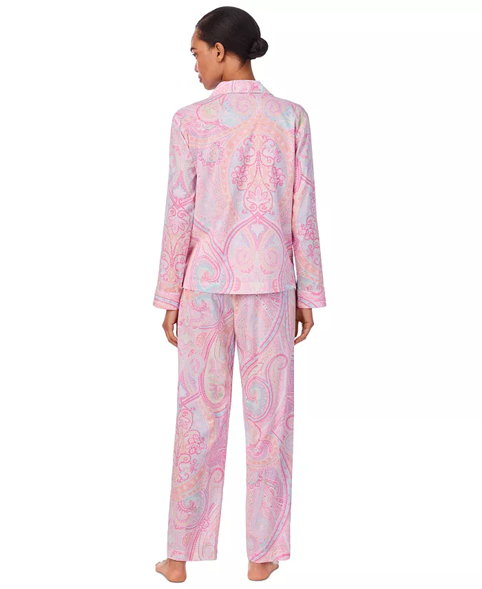 Alfani Lauren Ralph Lauren Women's Long Sleeve Notch Collar Long Pant Pajama Set Women's Fashion Shoes & Accessories