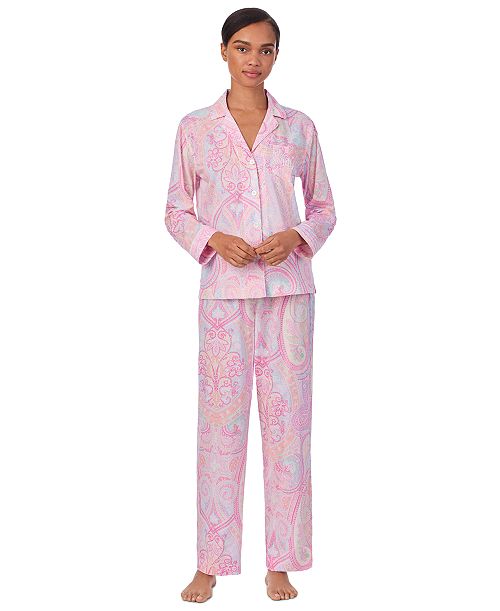 alfani Lauren Ralph Lauren Women's Long Sleeve Notch Collar Long Pant Pajama Set Women's Fashion Shoes & Accessories