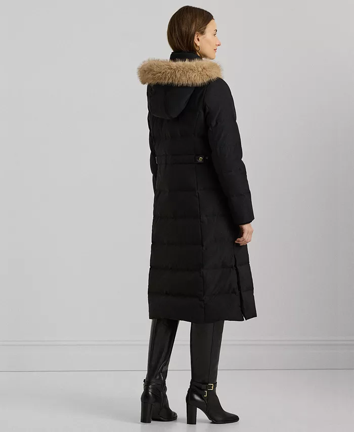 Alfani Lauren Ralph Lauren Women's Maxi Faux-Fur-Trimmed Hooded Puffer Coat Women's Fashion Shoes & Accessories