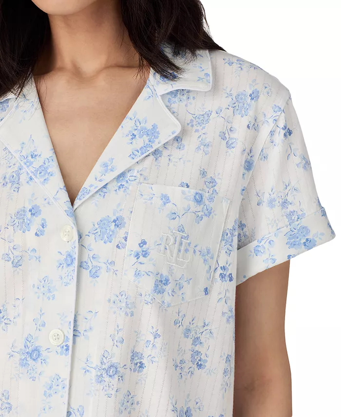 Alfani Lauren Ralph Lauren Women's Notched-Collar Cropped Pajama Set Women's Fashion Shoes & Accessories