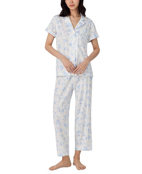 alfani Lauren Ralph Lauren Women's Notched-Collar Cropped Pajama Set Women's Fashion Shoes & Accessories