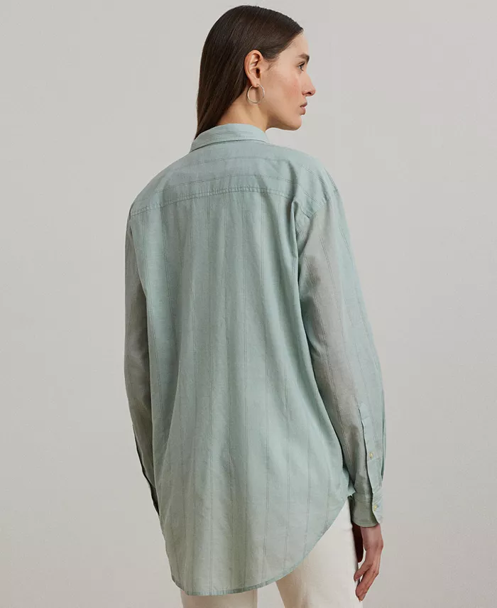 Alfani Lauren Ralph Lauren Women's Oversize Striped Cotton Voile Shirt Women's Fashion Shoes & Accessories