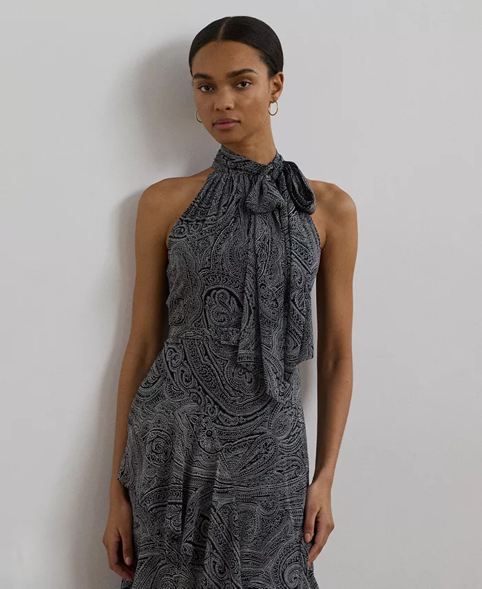 Alfani Lauren Ralph Lauren Women's Paisley Belted Georgette Tiered Gown Women's Fashion Shoes & Accessories
