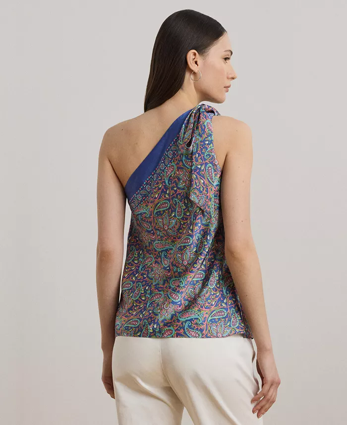 Alfani Lauren Ralph Lauren Women's Paisley Twill One-Shoulder Blouse Women's Fashion Shoes & Accessories