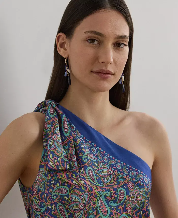 Alfani Lauren Ralph Lauren Women's Paisley Twill One-Shoulder Blouse Women's Fashion Shoes & Accessories