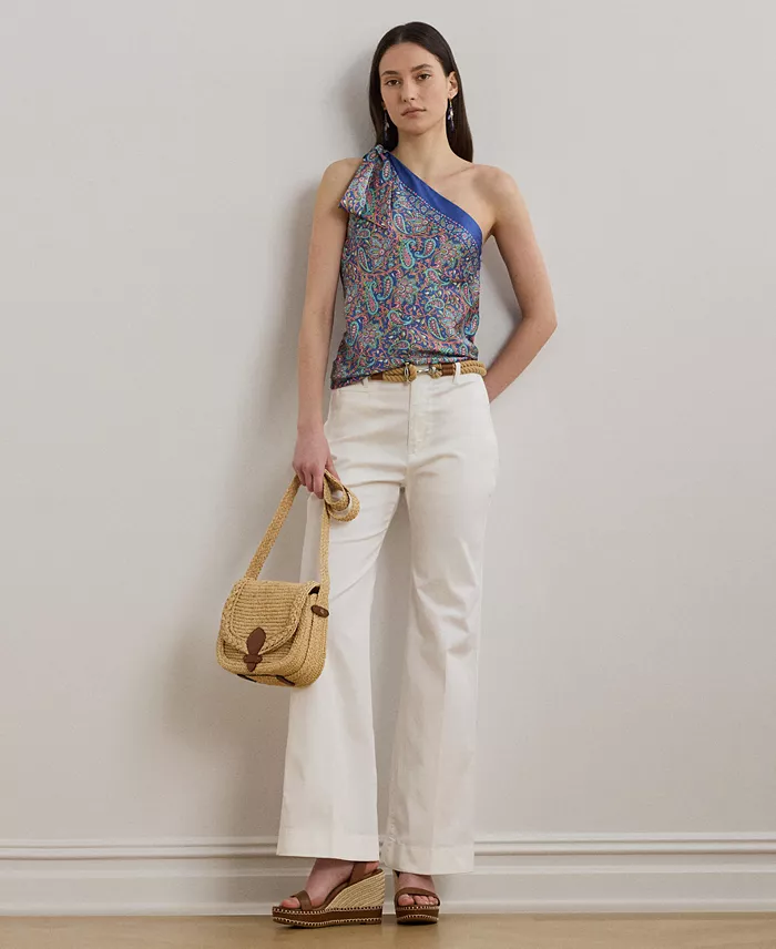 Alfani Lauren Ralph Lauren Women's Paisley Twill One-Shoulder Blouse Women's Fashion Shoes & Accessories