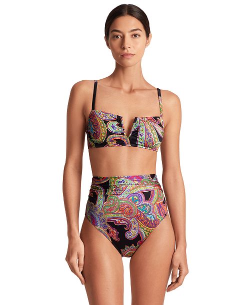 alfani Lauren Ralph Lauren Women's Paisley U-Wire Bikini Top & High-Waist Bottoms Women's Fashion Shoes & Accessories