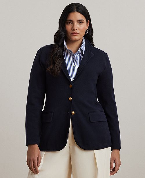 alfani Lauren Ralph Lauren Women's Plus Size Combed Cotton Single-Breasted Blazer Women's Fashion Shoes & Accessories