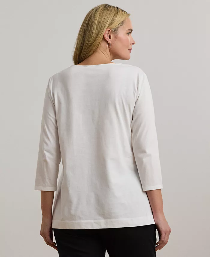 Alfani Lauren Ralph Lauren Women's Plus Size Split-Neck Three-Quarter Sleeve Cotton Tunic Women's Fashion Shoes & Accessories