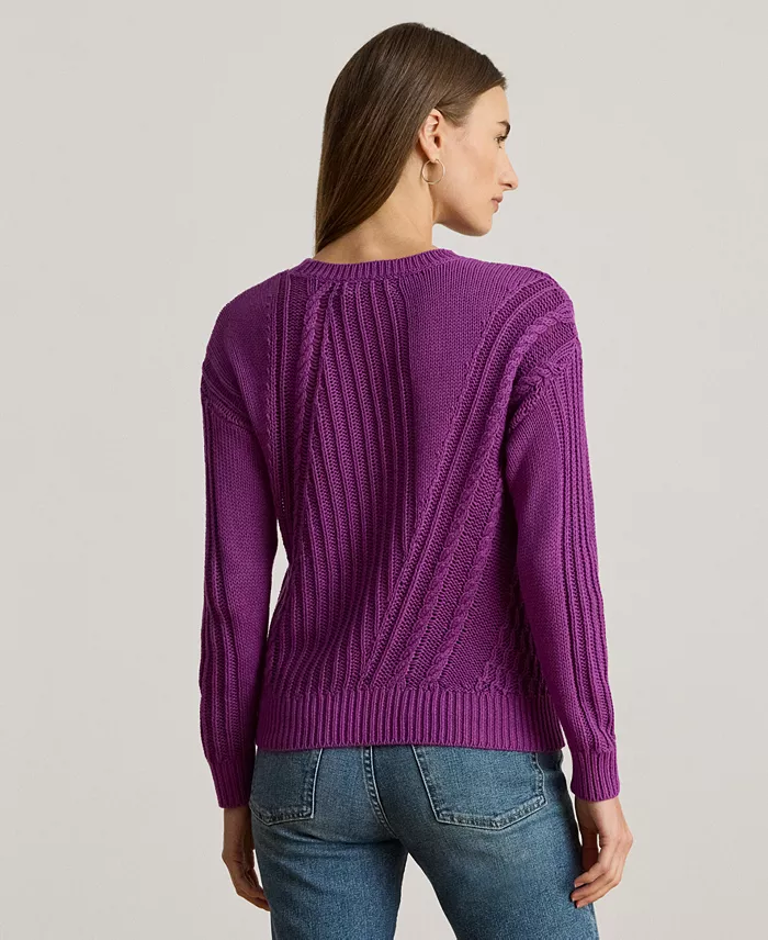 Alfani Lauren Ralph Lauren Women's Pointelle-Knit Cotton Crewneck Sweater Women's Fashion Shoes & Accessories