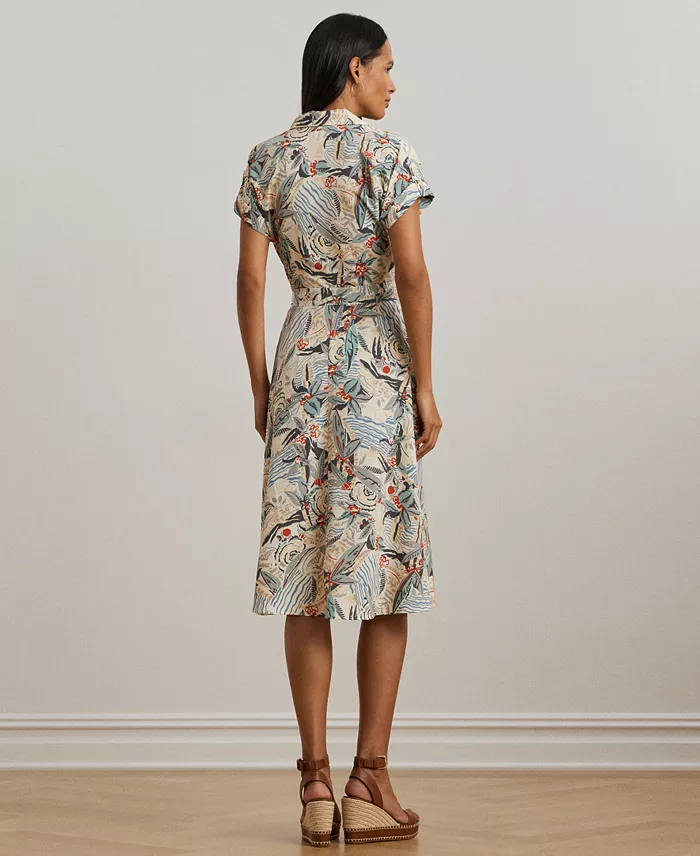 Alfani Lauren Ralph Lauren Women's Print Belted Crepe Camp Shirtdress Regular & Petite Women's Fashion Shoes & Accessories