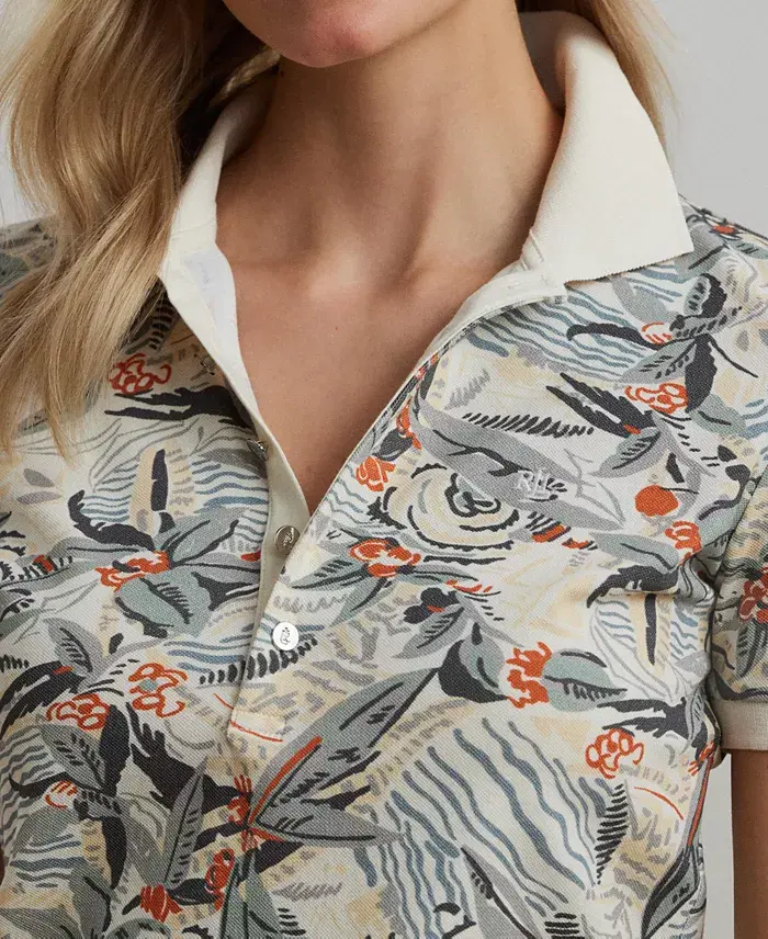 Alfani Lauren Ralph Lauren Women's Print Stretch Piqué Polo Shirt Women's Fashion Shoes & Accessories